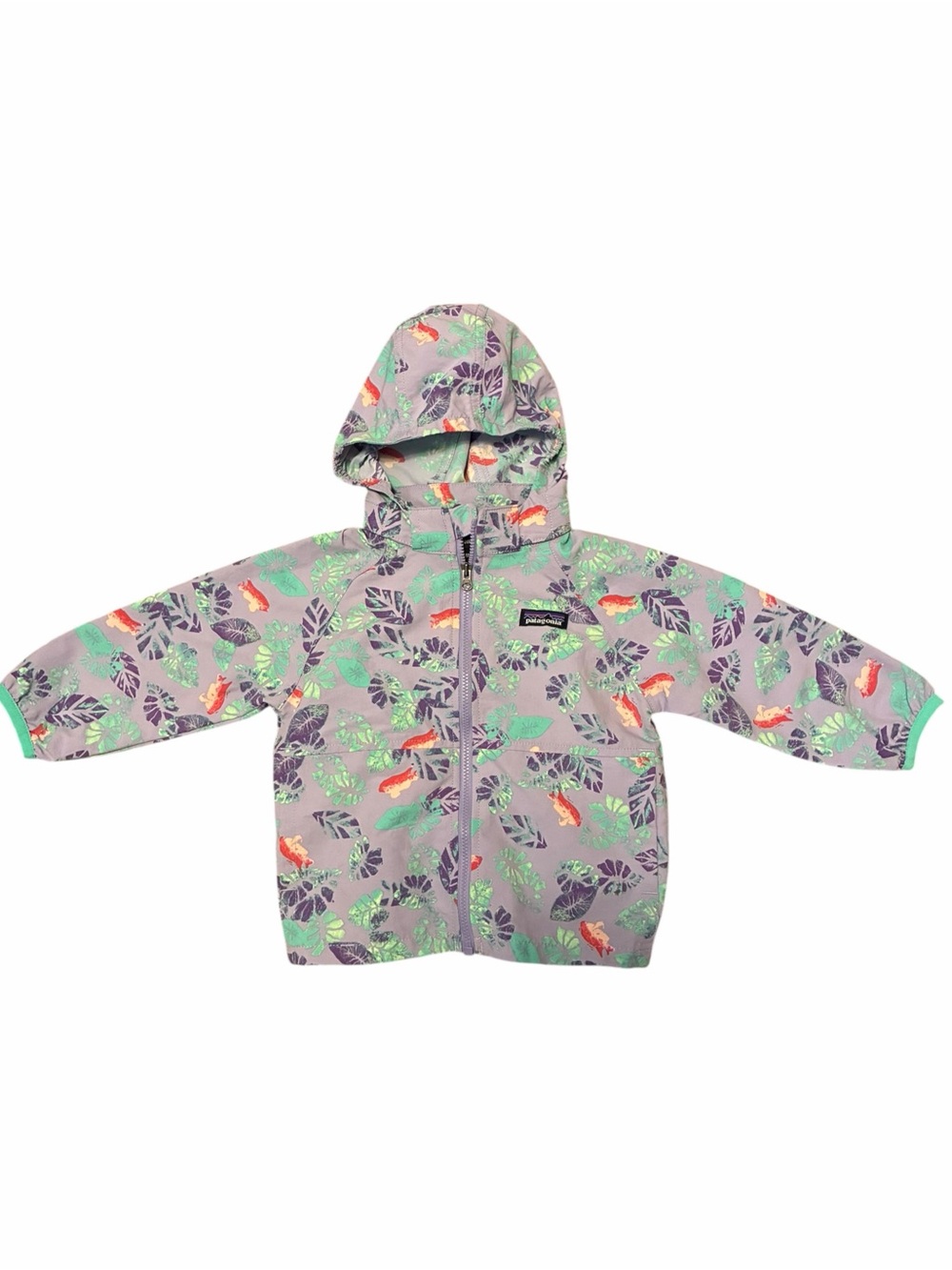 Patagonia Girls' Lavender Hooded Jacket with Leaf & Bird Print